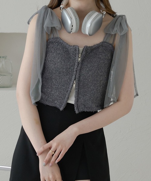 Ambre Neige キャミソール 2way double zip glitter tulle