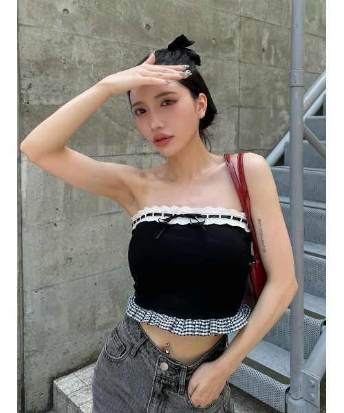 Darich タータンチェックリボンベアトップ タータンチェックリボンベアトップ – Darich (ダーリッチ)