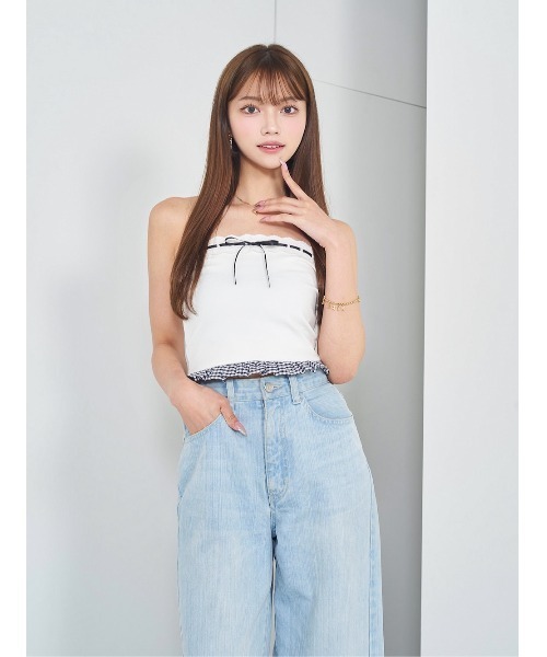【m'sshopさん専用】ダーリッチ チェックドッキングリボンベアトップ ダーリッチ Darich チェックドッキングリボンベアトップ