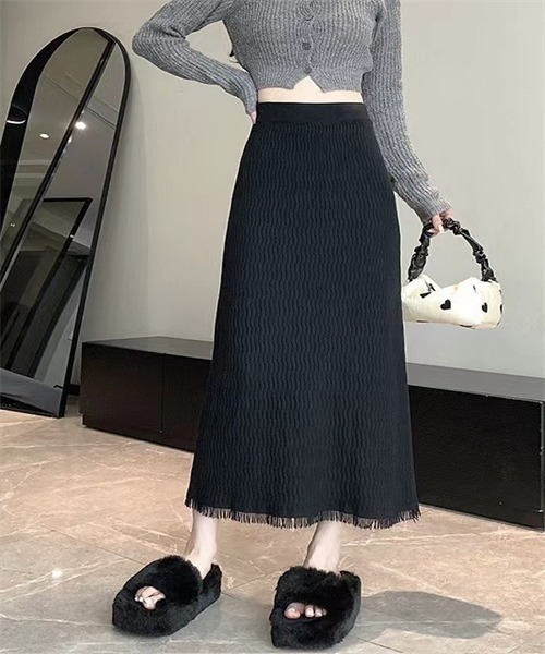 FREE STYLISTS ロング スカート 裾フリンジニットスカート : ZOZOTOWN