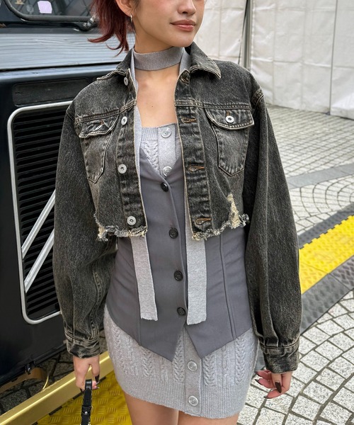 SPIRALGIRL デニムジャケット gジャン クラッシュデニムショート