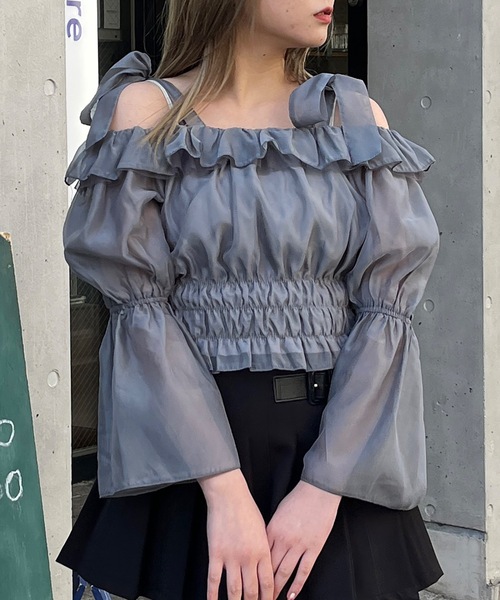one way ブラウス シャツ シャーリングオフショルブラウス レディース  
