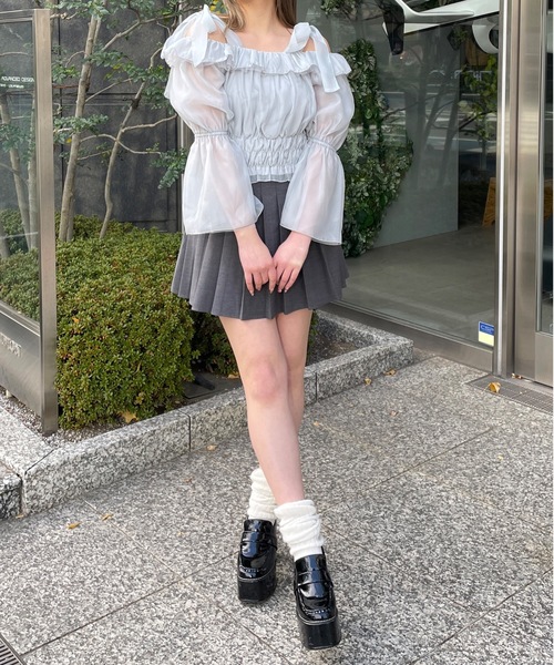 one way ブラウス シャツ シャーリングオフショルブラウス レディース  