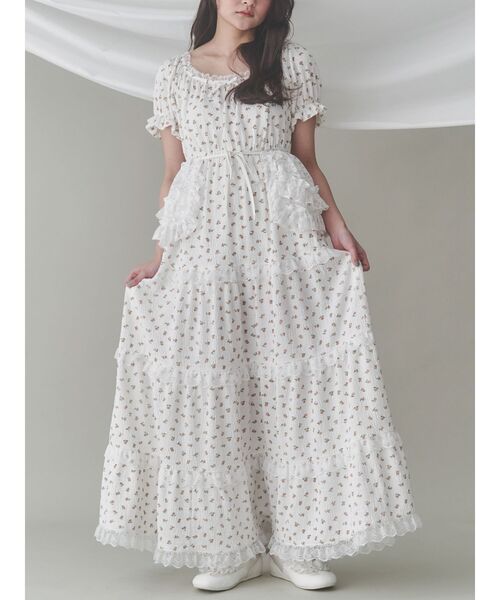 merry jenny petit flowerパフワンピース　ホワイト　花柄 merry jenny ワンピース petit flowerパフワンピース : ZOZOTOWN