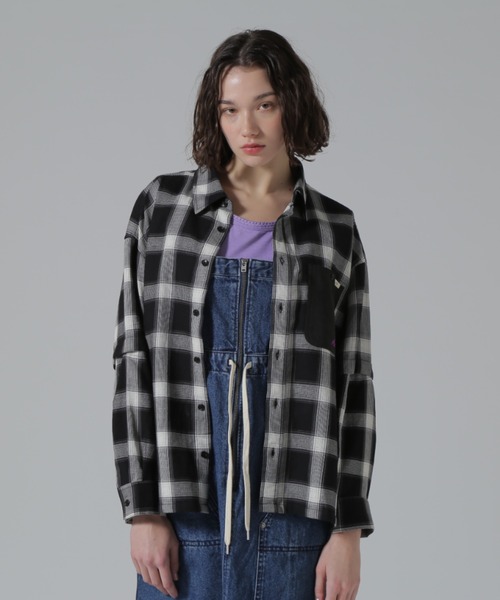 ブラウス シャツ WAFFLE OMBRE CHECK DETACHABLE SHIRTS/ワッフルオンブレチェック デタッチャブルシャツ レディース
