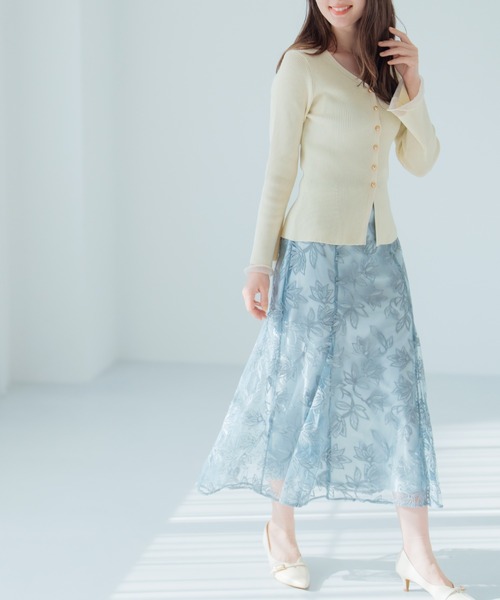 MISCH MASCH スカート 2025春夏新作 ラメフラワー刺繍スカート