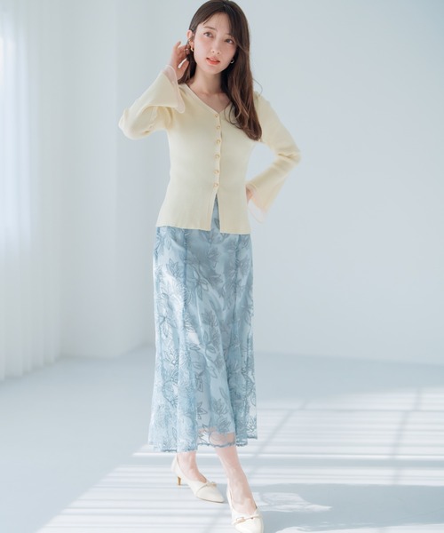 ANNA MOLINARI  アシンメトリー 花刺繍スカート 透け感 MISCH MASCH スカート 2025春夏新作 ラメフラワー刺繍スカート