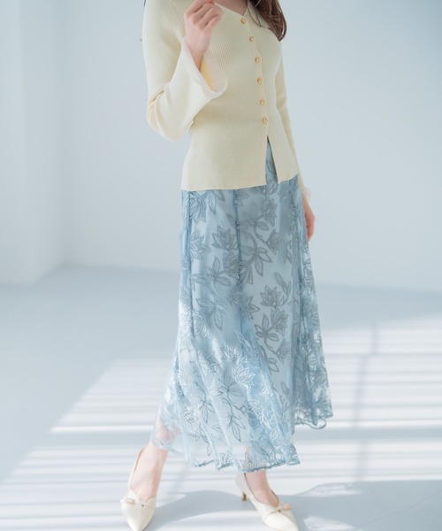 MISCH MASCH スカート 2025春夏新作 ラメフラワー刺繍スカート