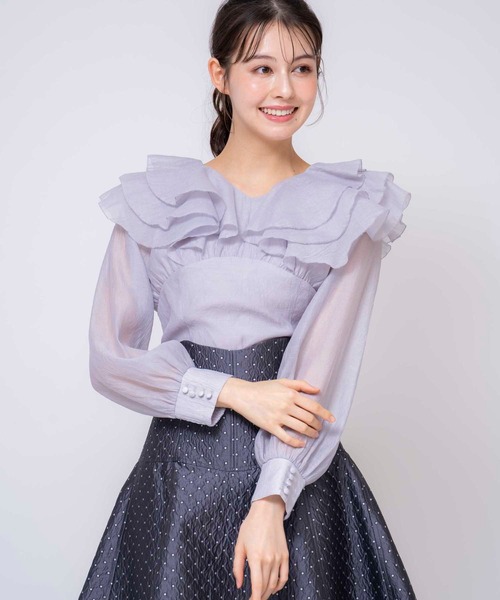【未使用】Noela フリルスリーブブラウス　F サックス 未使用】Noela フリルスリーブブラウス F サックス - メルカリ