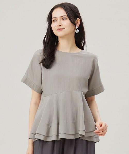 自由区　ソフトリネンペプラム ブラウス　新品 自由区（ジユウク） ブラウス シャツ ソフトリネンペプラム ブラウス