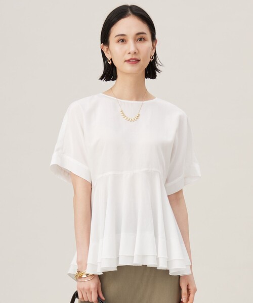 自由区　ソフトリネンペプラム ブラウス　新品 自由区（ジユウク） ブラウス シャツ ソフトリネンペプラム ブラウス