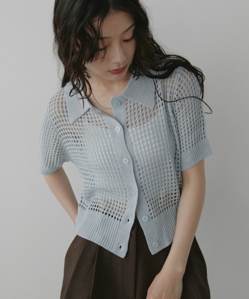 【ベージュ】メッシュニット ポロ カーディガン / サマーニット メッシュニット ポロ カーディガン / サマーニット｜OUTLET (MEN'S