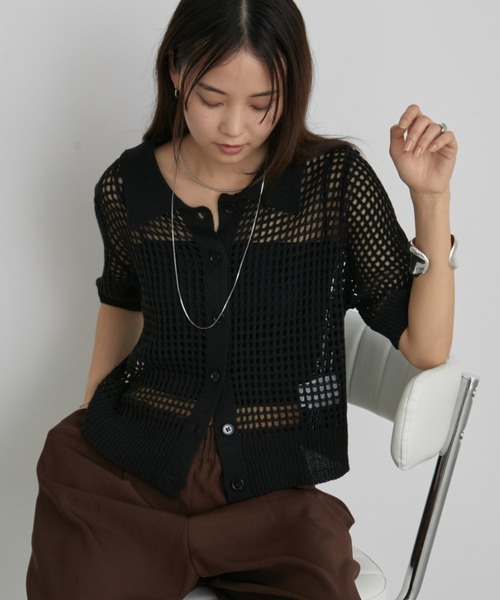 カーキ　XSサイズ　POLO レディース　サマーニット Aunt Marie's ニット セーター メッシュポロトップス / サマー