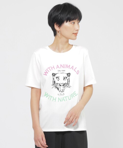 tシャツ 「カタログ掲載品」「ウォッシャブル」アニマルロゴプリントカットソー レディース