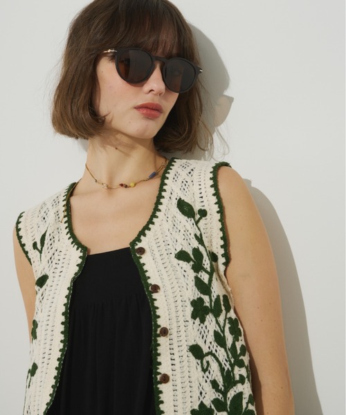 Unitage ベスト ジレ ブランケットステッチ刺繍ニットベスト