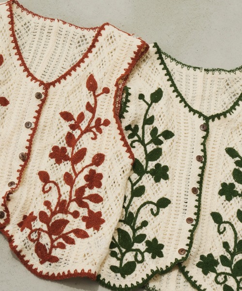Unitage ベスト ジレ ブランケットステッチ刺繍ニットベスト