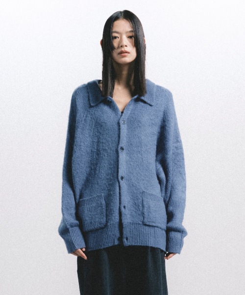 完売品!!】SINSS シャギーニットミックスカーディガン S ブルー sinss