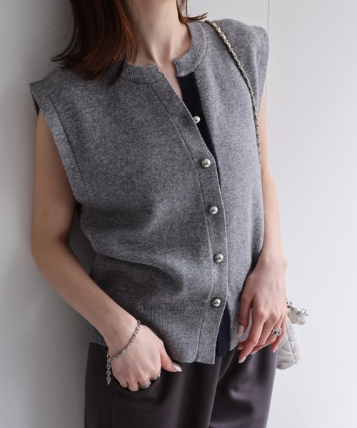 リネン混 サマーニット ベスト グレーミックス lavishgate 美品 sakishimatokyo ベスト ジレ 配色ニットベスト/ラメニット「動画