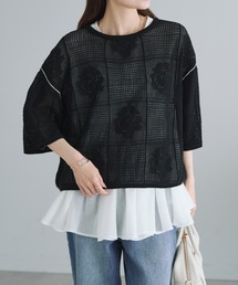 pual ce cin ニット セーター 配色透かし編みプルオーバー