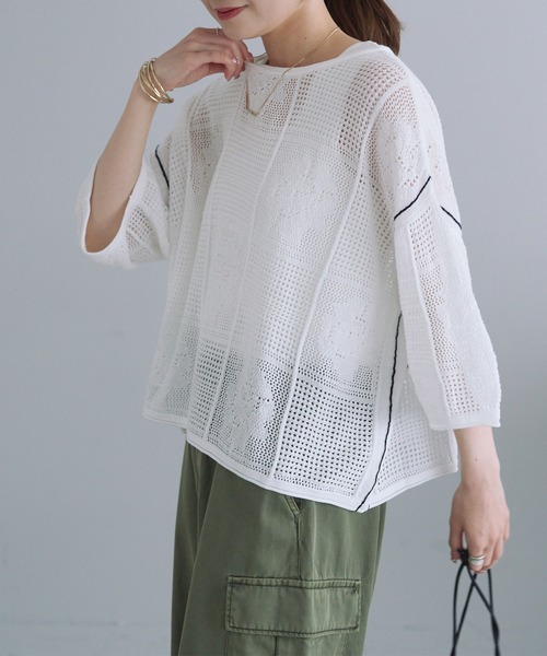 ⭐新品未使用⭐Volume Sweat プルオーバー pual ce cin ニット セーター 配色透かし編みプルオーバー