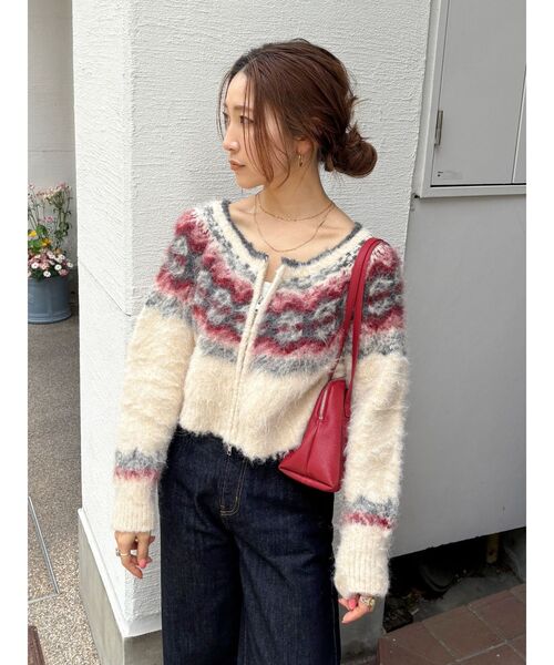 ungrid☆モヘア柄ニットガウン カラーモヘア混ルーズニット[品番：MKSW0048865]｜Ungrid（アン