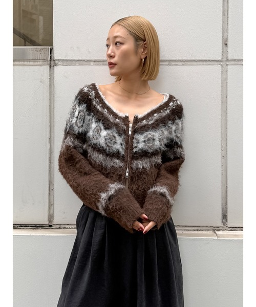 ungrid☆モヘア柄ニットガウン Ungrid（アングリッド） ニット セーター 「WEB限定」求心柄ショート