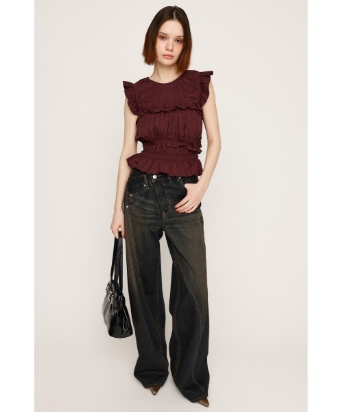 ブラウス シャツ FRILL 2WAY RIBBON BL フリル 2ウェイ リボン ブラウス 夏服 秋服 ノースリーブトップス レディース FRILL 2WAY RIBBON BL フリル 2ウェイ リボン ブラウス 夏服 秋