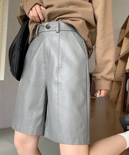 UP START パンツ 「LAMPOON」合成皮革ハーフパンツ レディース