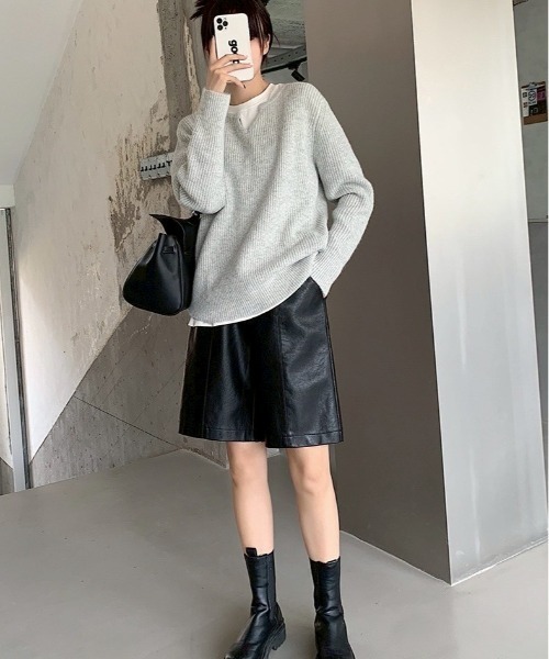 UP START パンツ 「LAMPOON」合成皮革ハーフパンツ レディース