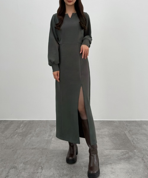 CENEA（セネア） ワンピース 裏起毛裾ファスナーIラインワンピース