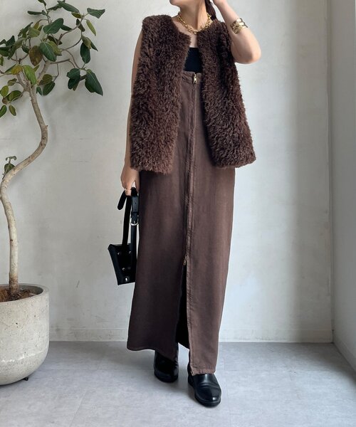 DouDou ベスト ジレ フェイクカシミヤファーベスト レディース