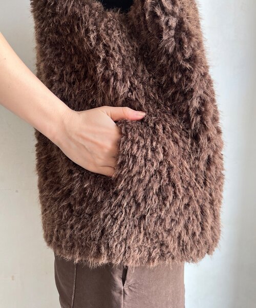 ベスト ジレ フェイクカシミヤベスト レディース DouDou ベスト ジレ フェイクカシミヤファーベスト レディース