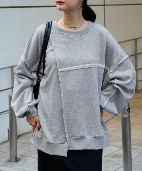 【マンサール Mansart】 タックスリーブ カットオフ ロゴ スウェット MONO-MART（モノマート） トレーナー スウェット カットオフアウト