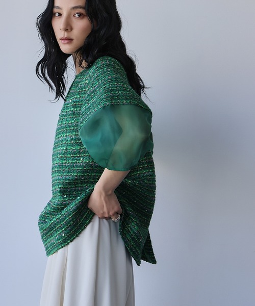 ELFRANK ブラウス シャツ 「2025AW」シアー切替え ランタンスリーブ