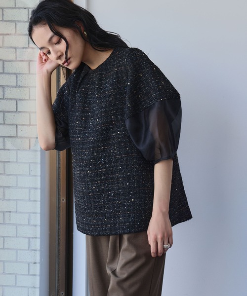 ELFRANK ブラウス シャツ 「2025AW」シアー切替え ランタンスリーブ