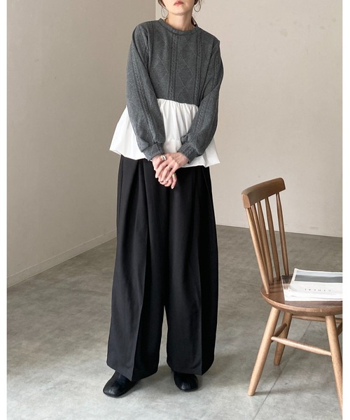 She's Closet 切り替えドッキングバルーンペプラムトップス レディース