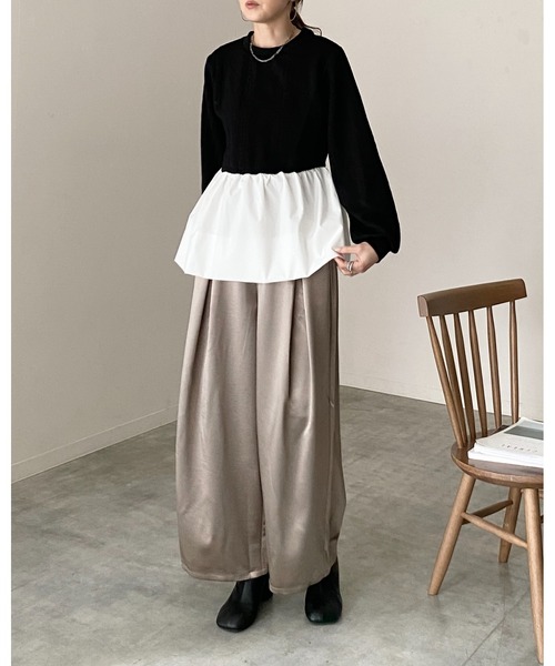 She's Closet 切り替えドッキングバルーンペプラムトップス レディース