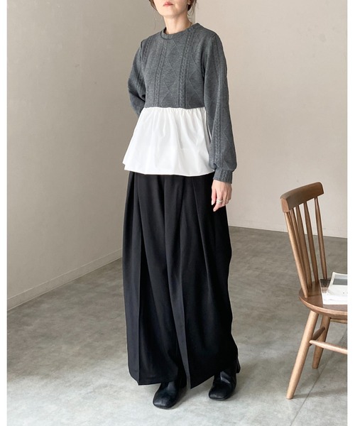 sheller  シェリエ　ドッキングペプラムトップス　スウェットトップス She's Closet 切り替えドッキングバルーンペプラムトップス レディース
