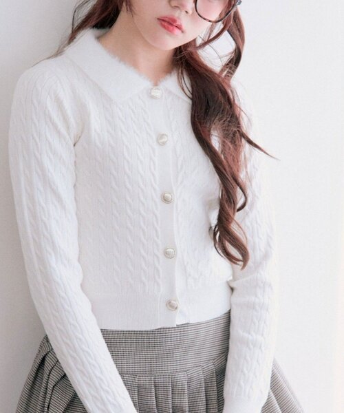 OLIVE des OLIVE（オリーブデオリーブ） カーディガン フェザー衿