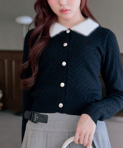 OLIVE des OLIVE（オリーブデオリーブ） カーディガン フェザー衿