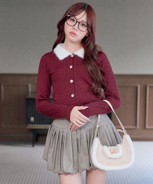 OLIVE des OLIVE（オリーブデオリーブ） カーディガン フェザー衿