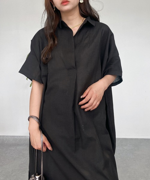 「AS KNOW AS plus」 シャツワンピース FREE カーキ レディース_画像3