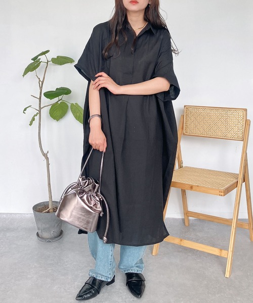 「AS KNOW AS plus」 シャツワンピース FREE カーキ レディース_画像7