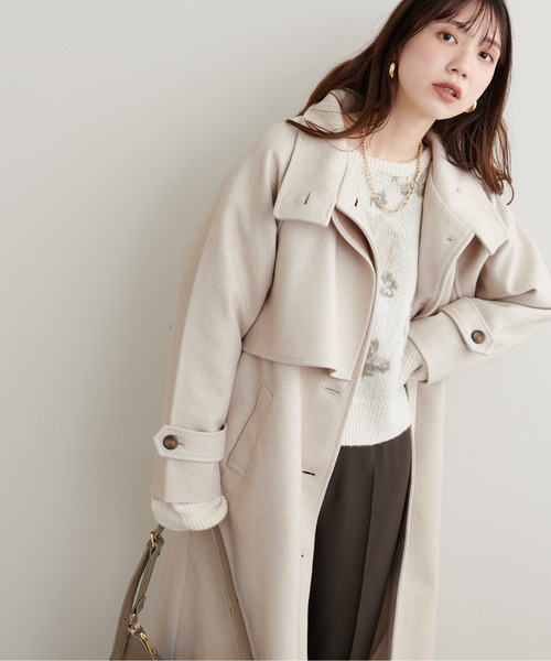 2024AW●美品●プランテーション エアモッサコート XL スタンドカラー OMNES（オムネス） ステンカラーコート コート ニットモッサスタンド