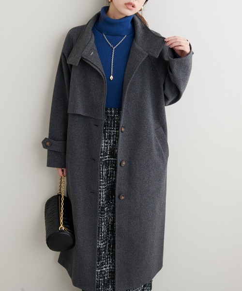 2024AW●美品●プランテーション エアモッサコート XL スタンドカラー OMNES（オムネス） ステンカラーコート コート ニットモッサスタンド