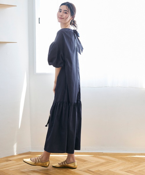 「coca(coca)」 半袖ワンピース M ネイビー レディース_画像9