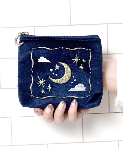 Flowering（フラワーリング） ポーチ フラワー/月/ハート/刺繍