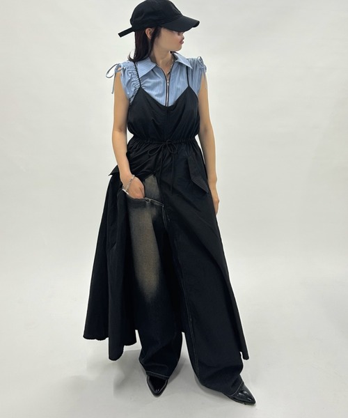 Mame black キャミソールワンピース ストレッチ×ノーアイロン ]選べる3タイプ 細見えストレッチキャミ