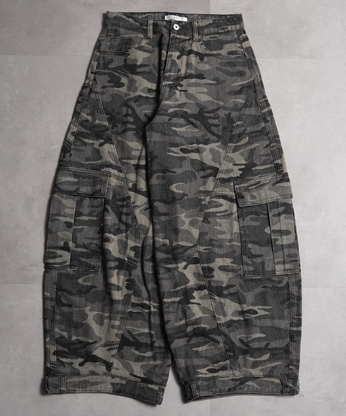 ワイドパンツ カーゴパンツ 迷彩 カモフラージュ バレルレッグ