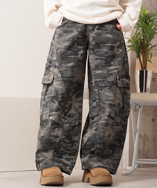 カーゴパンツ 迷彩 カモフラージュ バレルレッグ / Camouflage Barrel